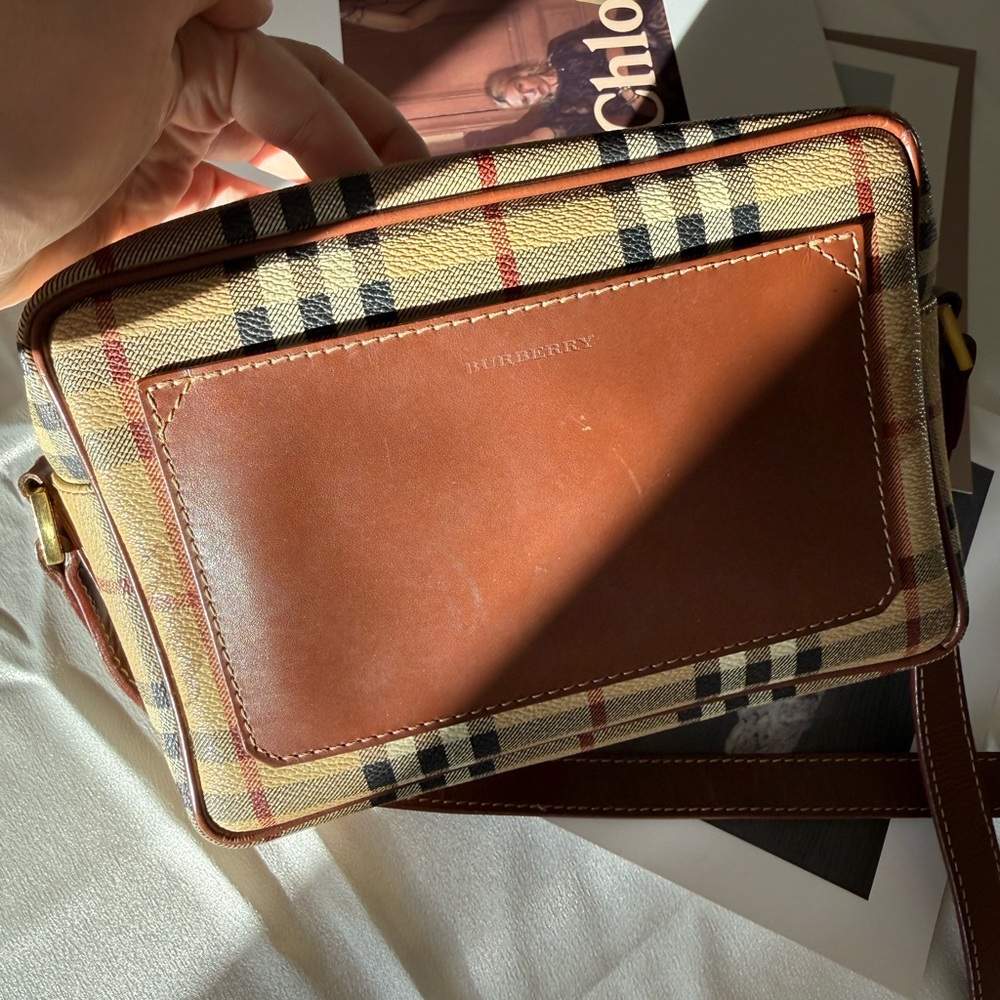 Burberry Beige Check Crossbody Bag with Brown Trim - Picture 4 of 13